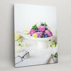 Картина на холсте (интерьерный постер) Лавандовое мороженное" для кухни, кафе и ресторанов, с деревянным подрамником, размер 30x40 см