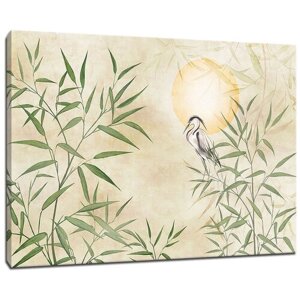 Картина Уютная стена "Пейзаж в восточном стиле с листьями бамбука" 90х60 см