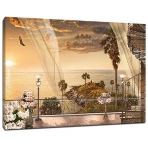 Картина Уютная стена "Вид с балкона отеля на закате" 90х60 см