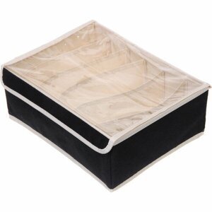 Кофр - органайзер для хранения вещей с прозрачной крышкой «уютдома», цвет черный, 6 отделений, 32*23*12см