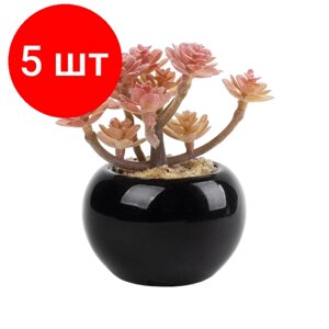 Комплект 5 штук, Цветок искусственный декоративный Розовые цветочки в кашпо/10см арт. 88215