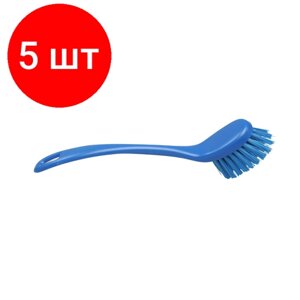 Комплект 5 штук, Щетка для мытья посуды FBK, удлинненная полужесткая 225х35мм синяя 10466-2