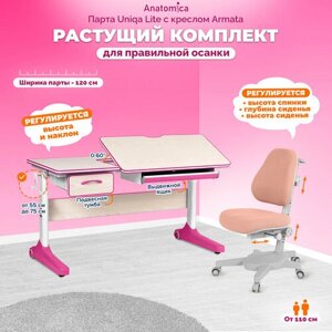 Комплект Anatomica парта + кресло, цвет клен/розовый со светло-розовым креслом