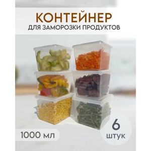 Комплект емкостей контейнеров для заморозки и хранения продуктов, объем 1000 мл, 6 шт.