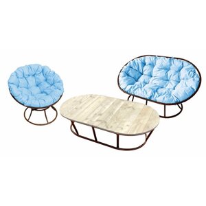 Комплект M-group мамасан, папасан и стол без ротанга белое голубая подушка