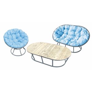 Комплект M-group мамасан, папасан и стол без ротанга серое голубая подушка