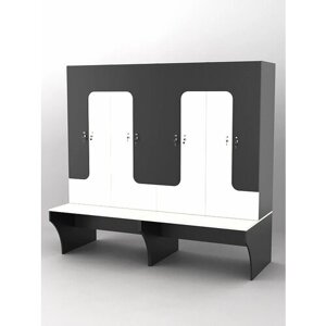 Комплект шкафов для раздевалок со скамейкой "тренер"2, Черный и Белый 200 x 85 x 190 см