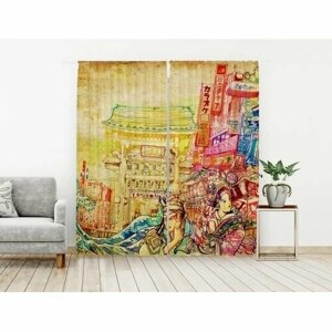 Комплект штор из блэкаута, Самурай и гейша, 150/300 - 2 полотна