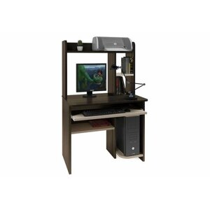 Компьютерный стол Интел-1, Бодега Темный/Бодега Светлый, ЛДСП, с выдвижной нишей под клавиатуру, полками, для гостиной, спальни, детской, кабинета, 900 х 600 х 1430, атлант