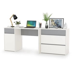 Компьютерный стол письменный для дома 200см белый шагрень/стальной серый - НЖ1615
