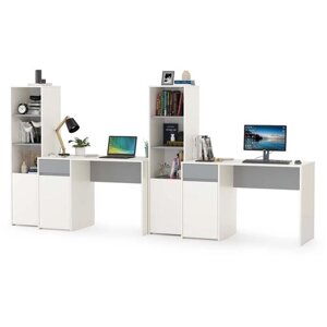 Компьютерный стол письменный для дома 320см белый шагрень/стальной серый - НЖ1637