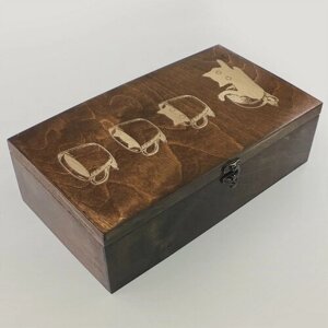 Коробка для чайных пакетиков из дерева, чайница большая, 4 отделения с узором милота котики - 1026