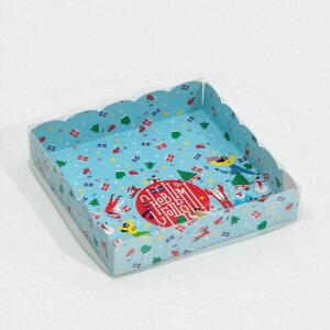 Коробка для кондитерских изделий с PVC крышкой "Новогодний переполох", 15 x 15 x 3 см, 5 шт.