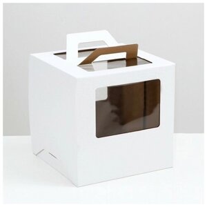 Коробка под торт ТероПром 9095460 2 окна, с ручками, белая, 26 х 26 х 26 см