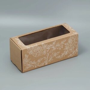 Коробка подарочная складная с PVC-окном, упаковка, «Цветы », 16 х 35 х 12 см