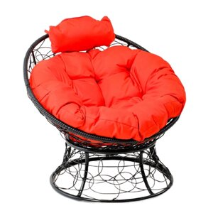 Кресло M-GROUP Папасан мини с ротангом, черный/красная подушка