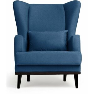 Кресло Оскар мягкое для отдыха в гостиную, на ножках, рогожка синий Dream 19