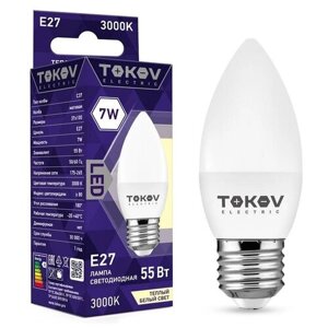 Лампа светодиодная 7вт с37 3000к е27 176-264в | код. TKE-C37-E27-7-3K | TOKOV electric (6шт. в упак.)