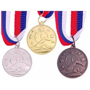 Медаль тематическая «Плавание», серебро, d=3,5 см