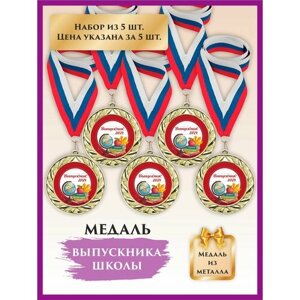 Медаль выпускника школы, металлическая, с лентой, 5 шт, LinDome