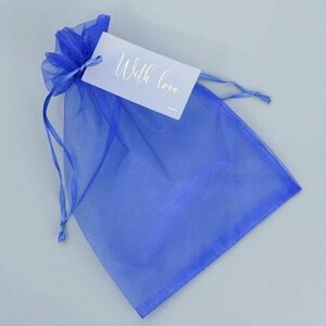 Мешочек подарочный органза синий "С любовью", с шильдиком, 16 х 24 см