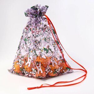 Мешок подарочный «Снеговики с ёлками», р. 45 35 см, органза