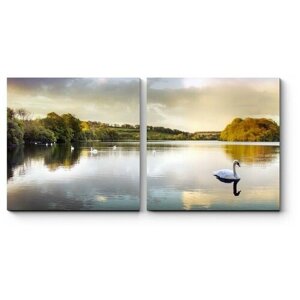 Модульная картина Лебеди в шотландском озере 110x55