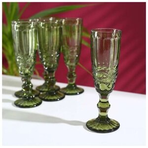 Набор бокалов для шампанского Magistro "Ла-Манш", 160 мл, 7х20 см, 6 шт, цвет зелёный
