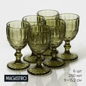 Набор бокалов стеклянных Magistro «Ла-Манш», 250 мл, 915,2 см, 6 шт, цвет зелёный