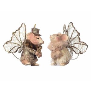 Набор ёлочных украшений новогодняя сказка: мышки-мотыльки, полистоун, текстиль, 9 см, 2 шт, Goodwill B89203-набор