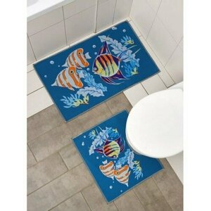 Набор ковриков для ванной и туалета Доляна «Подводный мир», 2 шт: 4548, 5878 см