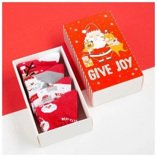 Набор новогодних детских носков Крошка Я "Give Joy", 4 пары, 6-8 см