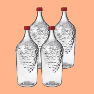Набор Стеклянных бутылей/ для вина и напитков "Виноград"3литра,4 штуки с крышкой