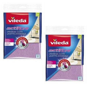 Набор универсальных салфеток Vileda Actifibre, размер: 27 х 32 см, комплект 2 уп. по 2 шт, цвет: сиреневый, голубой, 148308-2