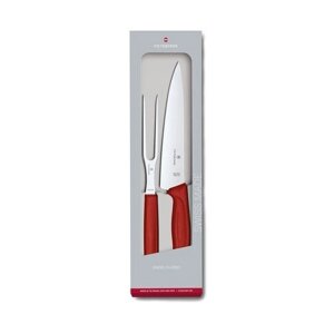 Набор Victorinox кухонный, 2 предмета, нож 19 см + вилка 15 см, красная рукоять (подар. упак)