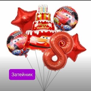 Набор воздушных шаров с цифрой 8 "Молния Маккуин", красные 6 штук/ на день рождение