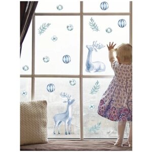 Наклейка интерьерная на стену, окно или мебель Морозные олени для детской, гостиной, спальни Lisadecor-shop