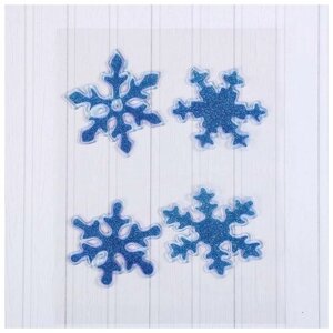 Наклейка на стекло "Синие снежинки"набор 4 шт) 8х8,5 см, синий