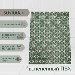 Напольный коврик для ванной комнаты из вспененного ПВХ 50x100 см, темно-зелёный/коричневый, с рисунком
