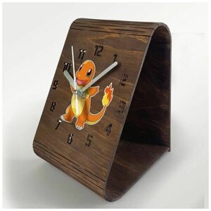 Настольные часы из дерева, цвет венге, яркий рисунок покемон сквиртл чармандер бульбазавр - 172
