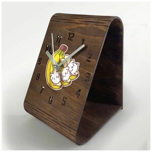 Настольные часы из дерева, цвет венге, яркий рисунок животные котики милота - 214