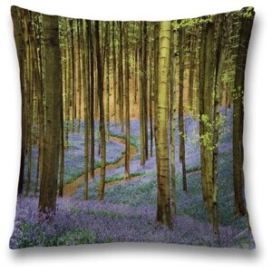 Наволочка декоративная на молнии, чехол на подушку JoyArty "Цветочная долина в лесу" 45х45 см