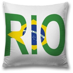 Наволочка декоративная на молнии, чехол на подушку JoyArty "Флаг Рио-де-Жанейро" 45х45 см