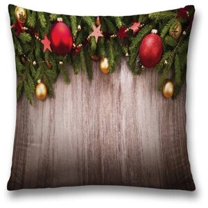Наволочка декоративная на молнии, чехол на подушку JoyArty "Рождественские шарики" 45х45 см