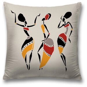 Наволочка декоративная на молнии, чехол на подушку JoyArty "Танцующие африканки" 45х45 см