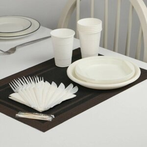 Не забыли! Набор белой одноразовой посуды на 6 персон «Шашлычный №3», тарелки, стаканы, ножи, вилки, салфетки, зубочистки