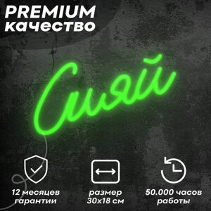 Неоновая вывеска / светильник 'Сияй'зеленный, 30х18 см, неон 8 мм, диммер