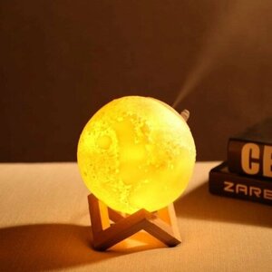 Ночник-светильник Луна с увлажнителем воздуха Moon Lamp 3D шар, на деревянной подставке / Подарок ребёнку, сыну, дочке, подрурге, другу