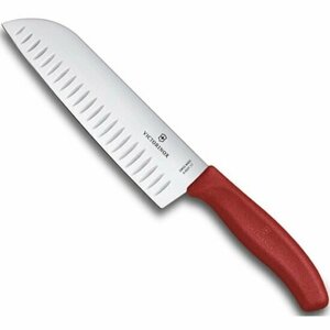 Нож кухонный Victorinox сантоку, лезвие 17 см прямое, красный