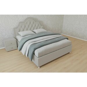 Односпальная кровать Мирабель 80x200 основание металлическое с ламелями велюр бежевый ножки 5 см